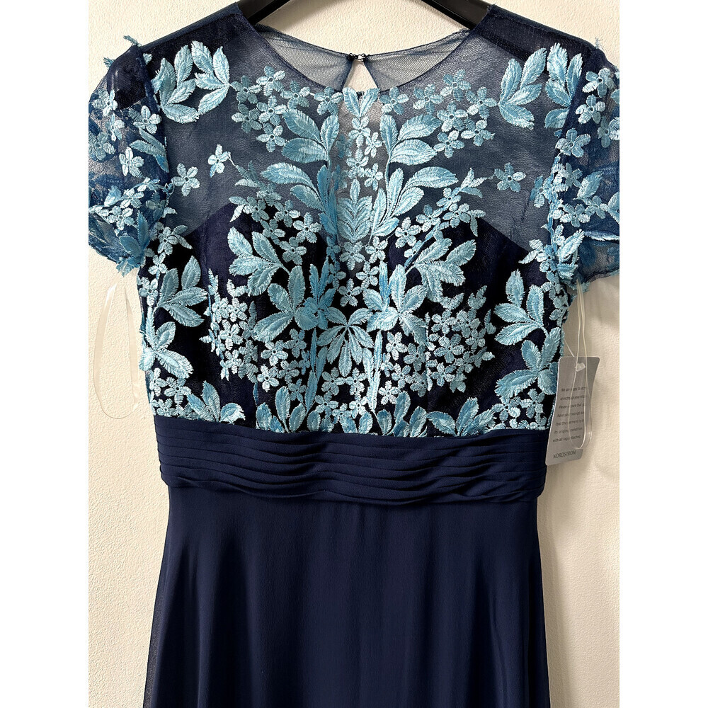 JS Collections Women's Embroidered Bodice Gown Dress In Navy Floral Size 4 $430 - Picture 5 of 14